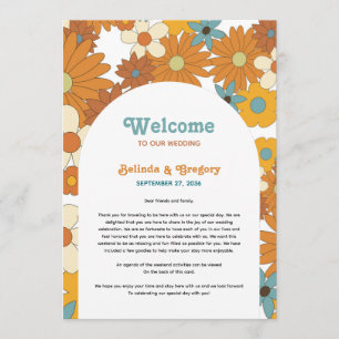Retro Flowers 60's 70's Arch Bröllop Itinerary Program