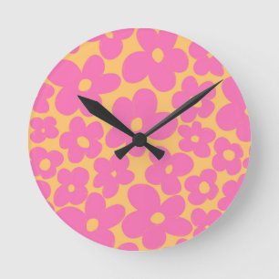 Retro Flowers #6 #blommigt #mönster #decor #art Rund Klocka