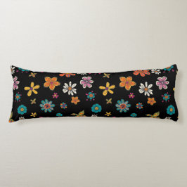 Retro Flowers Body Pillow - Black Blommigt Kroppskudde