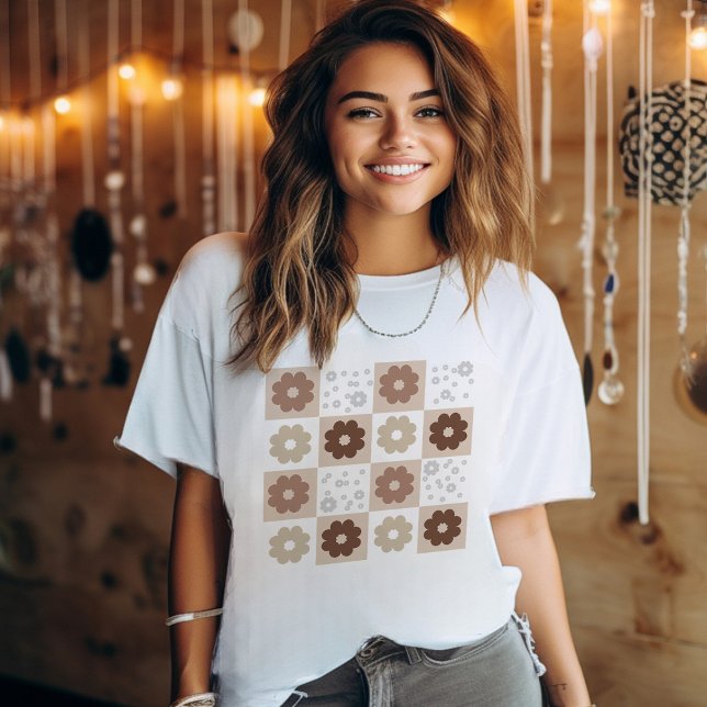 Retro Flowers Checkated T-Shirt (Skapare uppladdad)