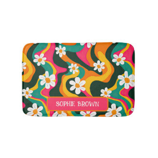 Retro Flowers Colorful 70s Mönster med Namn Badrumsmatta