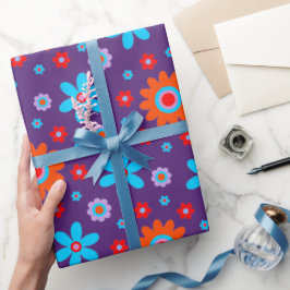 Retro Flowers Cute Roligt 70s Hippie Daisy Mönster Presentpapper