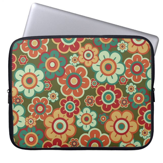 Retro Flowers Daisy Mönster Trendig Laptop sleeve (Framsidan)