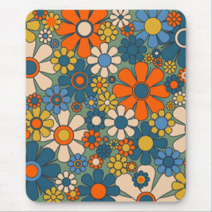 Retro Flowers Groovy Multifärgad 60s 70-talets Blo Musmatta