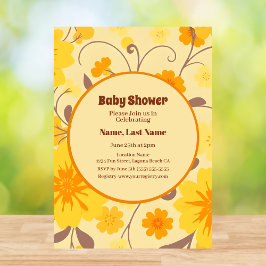 Retro Flowers-Gult, Orange, Mocha Mousse Inbjudningar