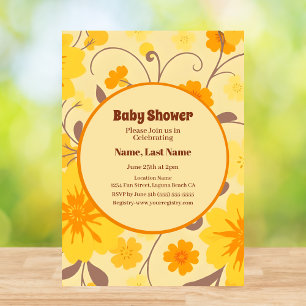 Retro Flowers-Gult, Orange, Mocha Mousse Inbjudningar