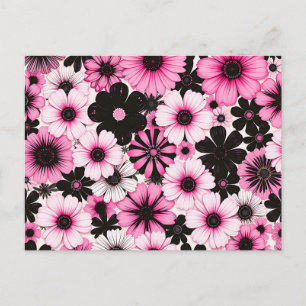 Retro Flowers i Rosa och svart Vykort
