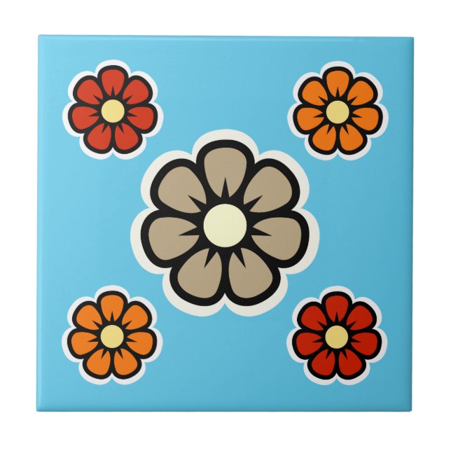 Retro Flowers Kakelplatta (Framsidan)