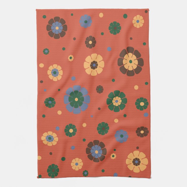 Retro Flowers Kitchen Towel Kökshandduk (Vertikal)