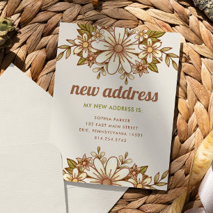 Retro Flowers   Meddelande om Ny adress Flytta Vykort
