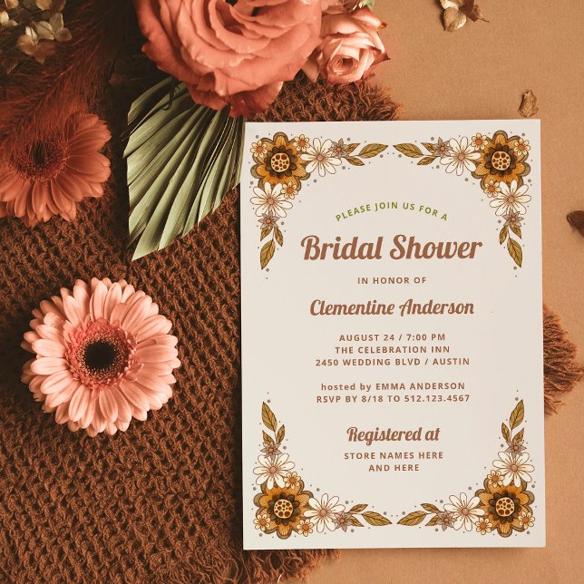 Retro Flowers | MÖHIPPA Inbjudningar (Trendy bridal shower invitations with a retro floral design)
