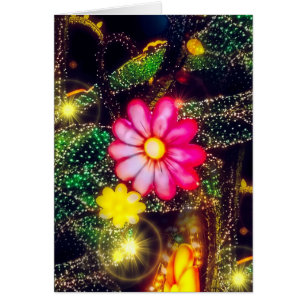 Retro Flowers Neon Ljus Hälsningskort