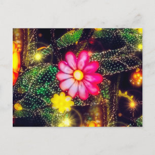 Retro Flowers Neon Ljus Vykort