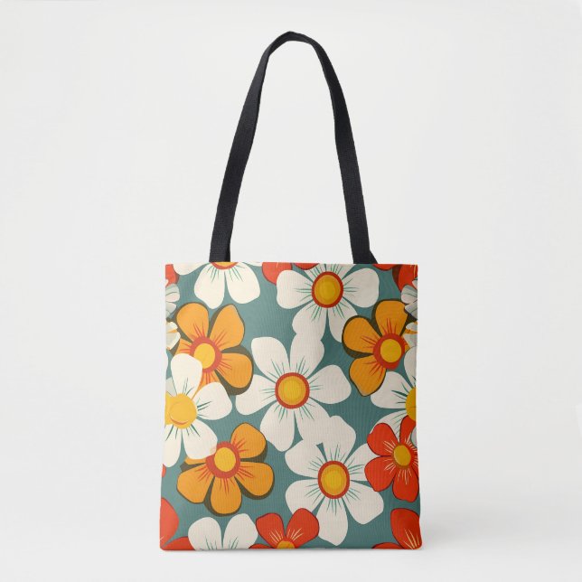 Retro Flowers på 1970-talet Tygkasse (Framsida)