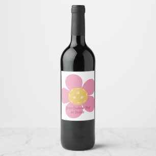 Retro Flowers Pickleball Party Personlig Text Vinflaska Etikett