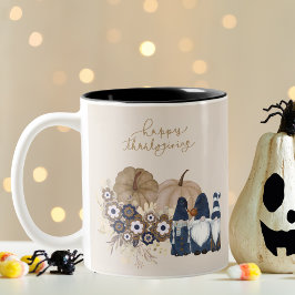Retro Flowers Pumpkins Denim Gnomes Thanksgiving Två-Tonad Mugg