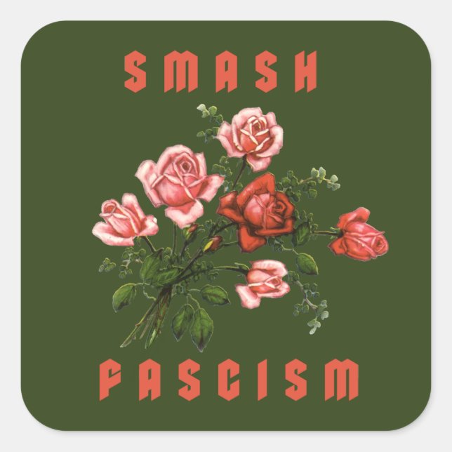 Retro Flowers - Smash Fascism Fyrkantigt Klistermärke (Framsida)
