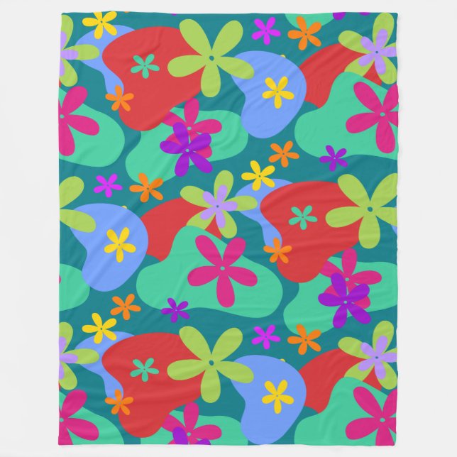 Retro Flowers sömlösa mönster färgad Fleecefilt (Framsidan)