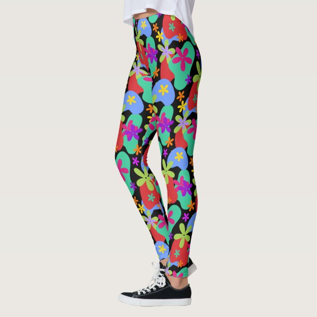 Retro Flowers sömlösa mönster färgad Leggings (Vänster)