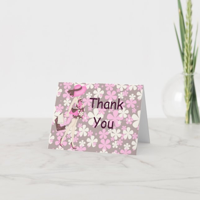 Retro Flowers Tack Notecard (Rosa CA) Kort (Framsida)