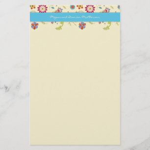 Retro Flowers ・ Turquise ・ Stationery Brevpapper