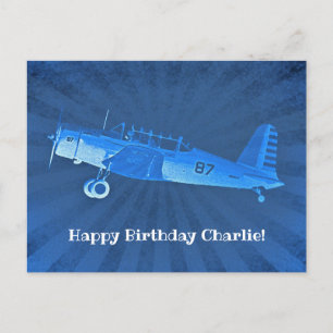 Retro-flygplan #87 Blue Grattis på födelsedagen Vykort