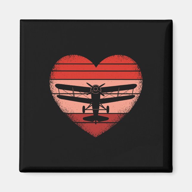 Retro flygplan hjärta valentin pilot dam herr K Magnet (Framsidan)