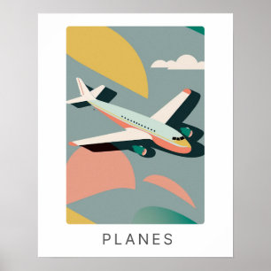 Retro flygplan-utskrift i pastellform TRANSPORT Poster