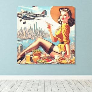 Retro-flygplanets uppritningsillustration canvastryck