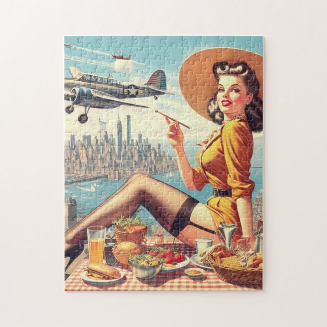 Retro-flygplanets uppritningsillustration pussel (Vertikal)