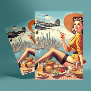 Retro-flygplanets uppritningsillustration vykort