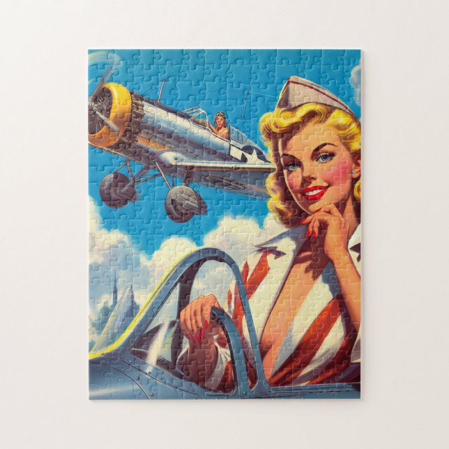 Retro flygplans pinup pussel (Vertikal)