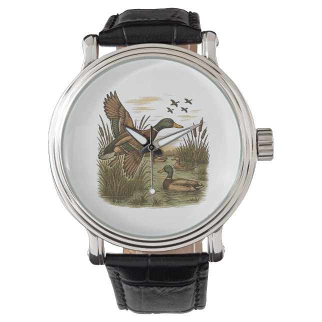 Retro-flying-And-Mallard-ankjakt Armbandsur (Framsida)