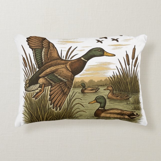 Retro-Flying-Mallard-Ank-Jakt,  Prydnadskudde (Framsidan)