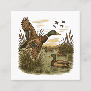 Retro-Flying-Mallard-Anka-Jakt Fyrkantigt Visitkort