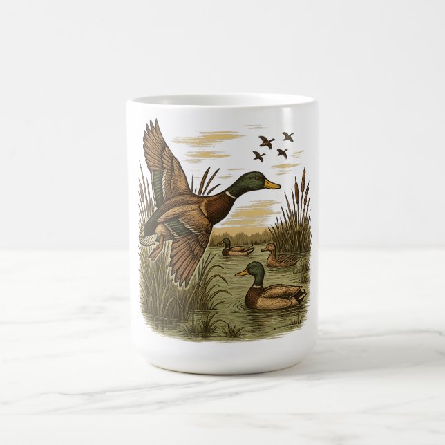 Retro-Flying-Mallard-Duck-Hunting,  Kaffemugg (Center)