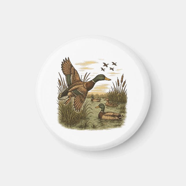 Retro-Flying-Mallard-Duck-Hunting,  Magnet (Framsidan)