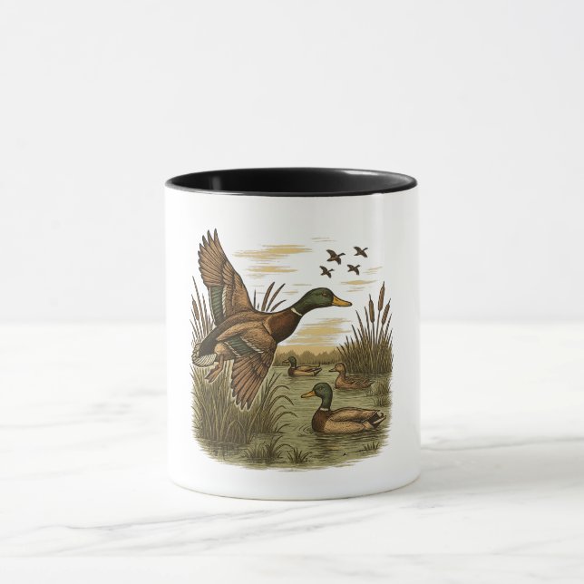Retro-Flying-Mallard-Duck-Hunting Mugg (Center)