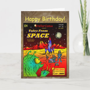Retro födelsedag för humorbok Sci-Fi Kort