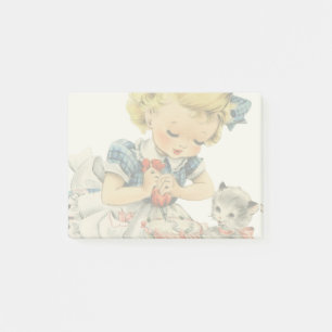 Retro födelsedags tjej tårta katt barn konstverk post-it block