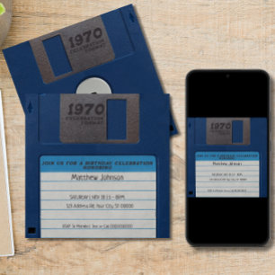 Retro-Födelsedagsfest, diskett Inbjudningar