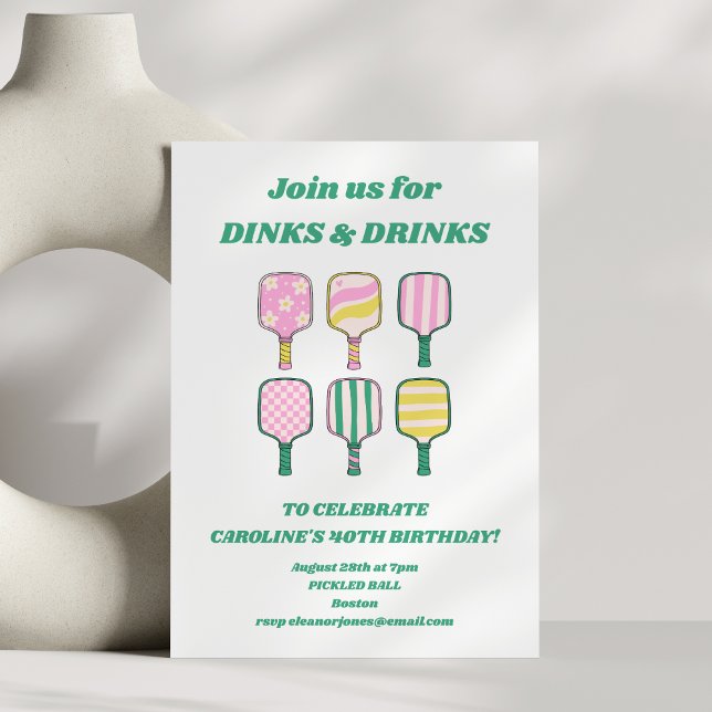 Retro-Födelsedagsfest för Pickleball-tema Rosa Grö Inbjudningar (Skapare uppladdad)