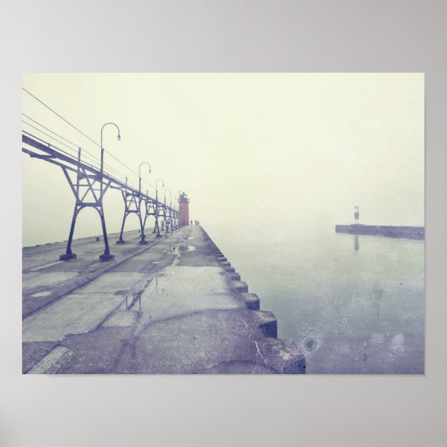 Retro Fog täckte sydhaven Michigan Lighthouse Poster (Framsidan)