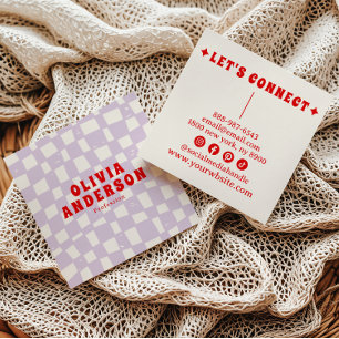 Retro Fold 70:s Groovy Checkered Girly Trendig Rol Fyrkantigt Visitkort