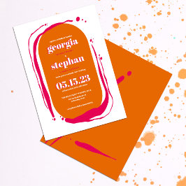 Retro Fold Neon Orange Rosa Abstrakt Bröllop Inbjudningar
