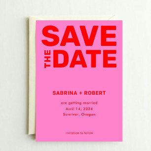 Retro Fold Shock rosa & Red Typography Bröllop Spara Datumet
