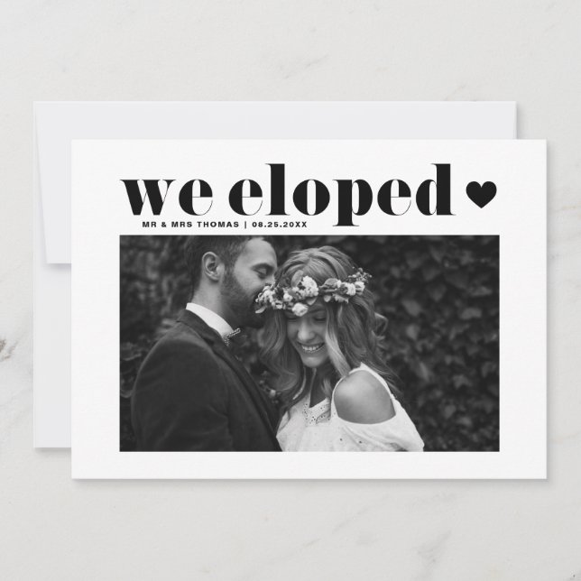 Retro Fold Typography Black Bröllop Elopement Meddelande (Framsida)