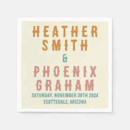 Retro Fold Typography Bright Personligt bröllp Pappersservett