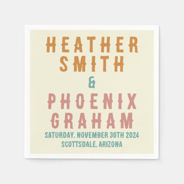 Retro Fold Typography Bright Personligt bröllp Pappersservett (Framsidan)