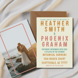 Retro Fold Typography Bright Photo Bröllop Inbjudningar